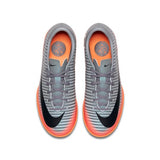 Nike grey stripe shoes with orange sole