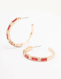 Lovisa gold baguette red hoop earrings (Jewellery)
