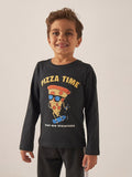 Juniors pizza time Fullsleeves black tshirt