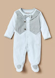 Giggles grey patterned formal bow & coat sleepsuit