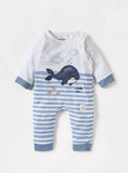 Juniors whale & stripe printed openfeet sleepsuit