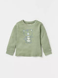 Juniors green bear & stripe printed shirt & pyjama set (set of 2)