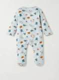 Juniors blue animal face printed zipped sleepsuit