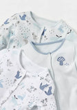 Juniors blue fox printed sleepsuits (set of 3)