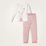 Juniors rabbit printed shirt & stripe pyjama set (set of 2)