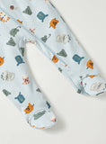 Juniors blue animal face printed zipped sleepsuit