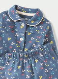 Juniors blue floral printed shirt & pyjama set (set of 2)