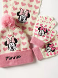 Disney Minnie mouse print beanie cap with scarf and gloves set (winter)