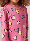 Juniors pink all over hearts printed Fullsleeves tshirt