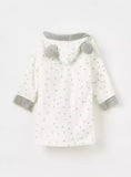 Juniors All Over Polka Dot Detail Hooded fleece bathrobe With Tie Up Belt