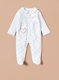 Juniors heart embroidered white sleepsuit