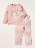 Juniors bunny & floral embroidered stripped shirt & pyjama set (set of 2)