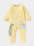 Juniors Yellow Dino Embroidered Opeenfeet Sleepsuit