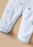 Juniors blue bird & car embroidered sleepsuit