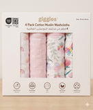 Giggles flora cotton muslin washcloth (pack of 4)