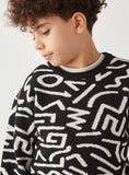 Juniors boys artistic black knitted pullover (Winter)
