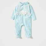 Juniors blue flower applique fleece lace detailing formal sleepsuit (Winter)