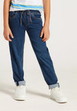 Juniors midwash denim jeans with drawstring