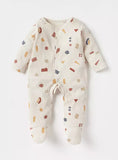 Juniors beige abstract printed ribbed sleepsuit