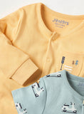 Juniors bike printed openfeet sleepsuit & romper (set of 2)