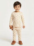 Juniors beige paw & tree printed shirt & pyjama set (set of 2)