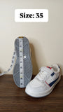 R&B white & navy colorblock perforated single strap shoes