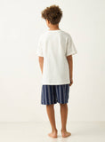 Juniors boys solid white shirt & stripe shorts set (set of 2)