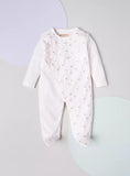 Giggles all over flower embossed pink sleepsuit