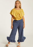 Juniors Navy stripe frill flared pants