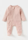 Juniors all over stars printed & pink ribbed sleepsuits (set of 2)