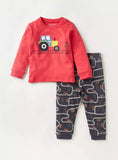 Juniors red tractor shirt & pyjama set (set of 2)