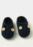 Giggles navy infant knitted booties (Box Packaging)