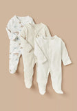 Juniors beige printed sleepsuits (set of 3)