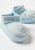 Giggles Stripped Slip-On Booties with Button Applique