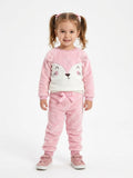 Juniors pink cute animal fleece shirt & pyjama set (set of 2) (Winter)