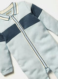Giggles ribbed formal collared blue colorblock sleepsuit (Thick cotton) (Winter)
