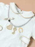 Giggles white charm embroidered openfeet sleepsuit