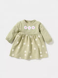 Juniors green floral embroidered fleece frock  (Winter)