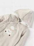 Juniors beige sheep embroidered fleece hooded sleepsuit (winter)