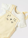 Juniors yellow bear embroidered dungaree (set of 2)