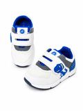 R&B blue dino printed white shoes