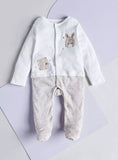 Giggles beige bear embroidered sleepsuit