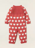 Juniors pink all over hearts printed knitted openfeet sleepsuit (Winter)