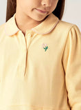 Juniors yellow flower embroidered polo frock