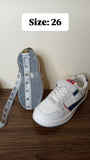R&B white & navy colorblock perforated single strap shoes