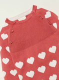 Juniors pink all over hearts printed knitted openfeet sleepsuit (Winter)