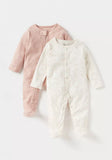 Juniors all over stars printed & pink ribbed sleepsuits (set of 2)