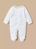 Juniors frill white embroidered floral & bunny sleepsuit