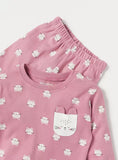 Juniors all over pink cat printed shirt & pyjama set (set of 2)