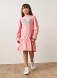 Juniors pink heart printed fullsleeves frock